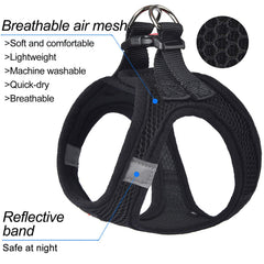 Harnais Matilor mesh aerien respirant, leger pour chien noir.