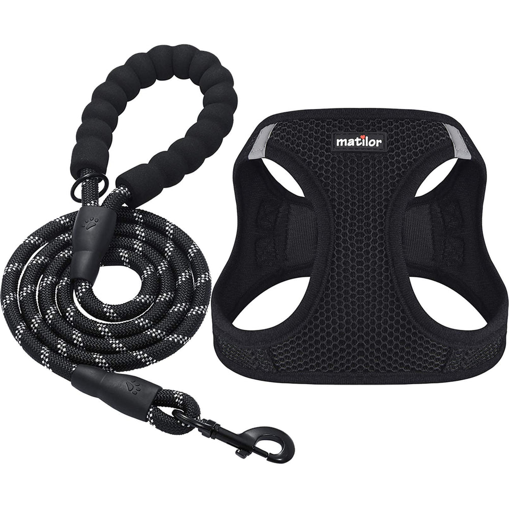 Harnais Matilor a enfiler facilement avec mesh aerien pour chien noir.