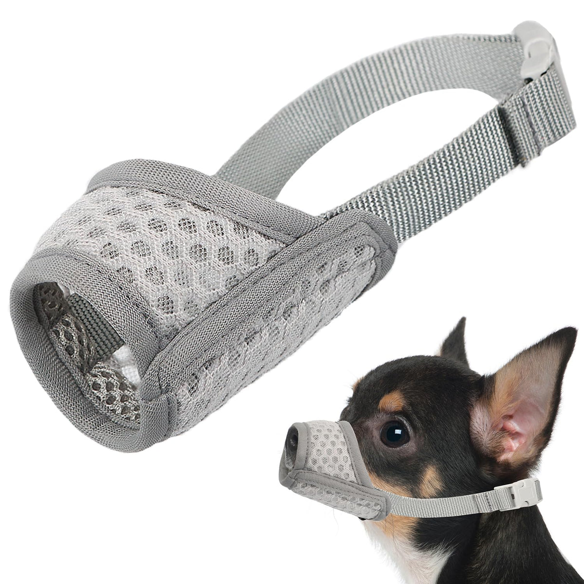Bozal Mayerzon de malla suave XXS gris para perros pequeños, cómodo para jadear