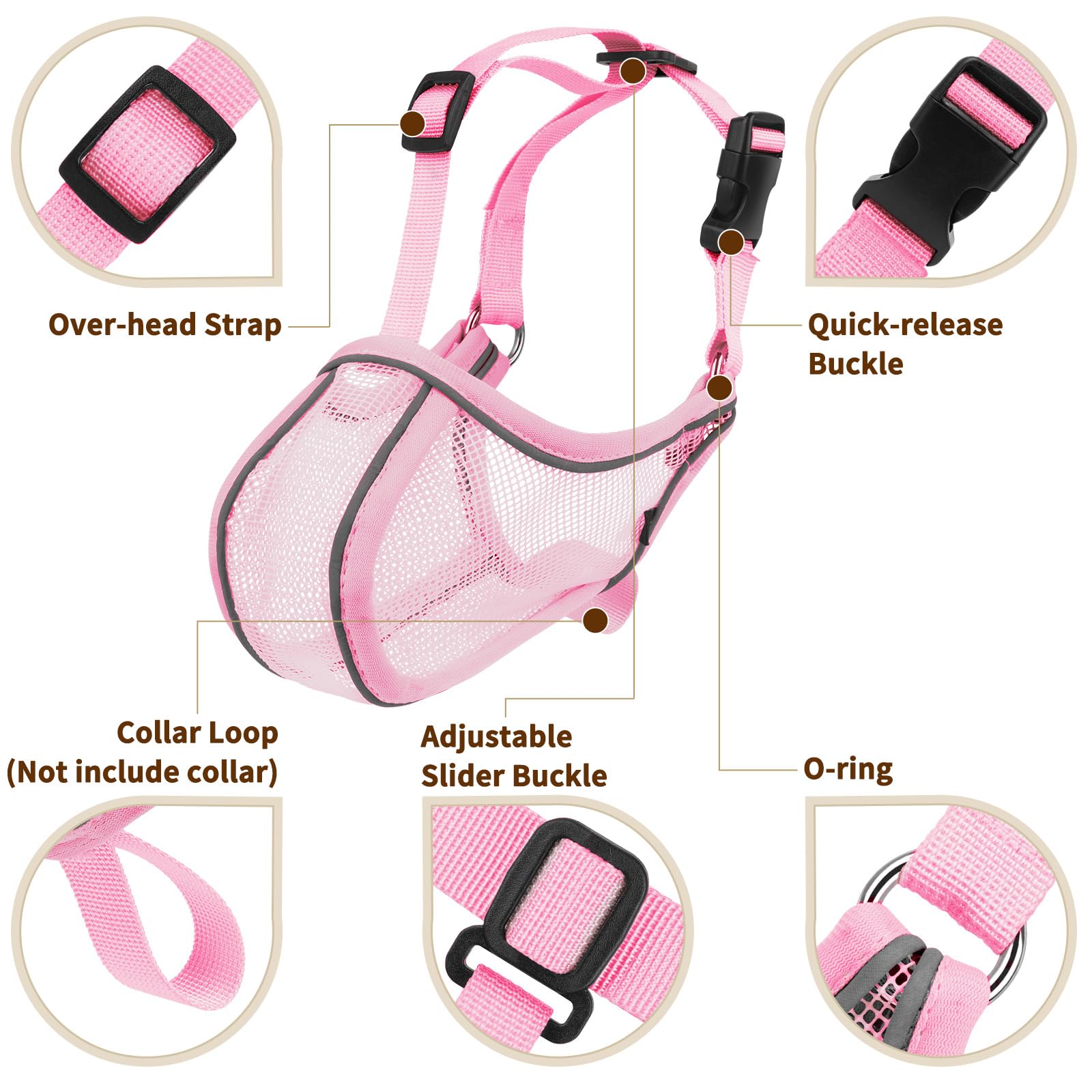 Mayerzon mordaza ajustable rosa para entrenamiento y aseo