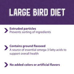 Mazuri rico en omega-3, posible apoyo para la salud general de aves grandes.
