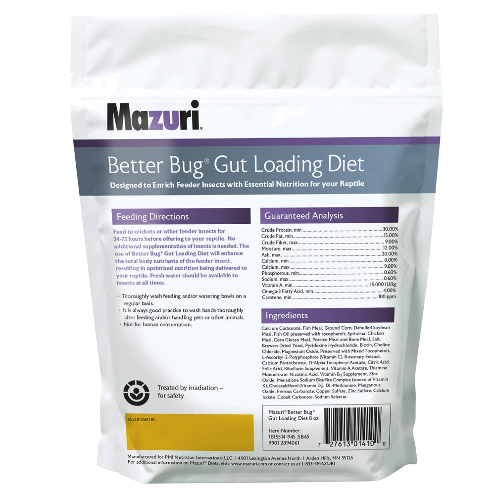 Mazuri dieta carga intestinal para grillos, mejora estatus de vitamina A en insectos.