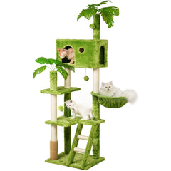 Meecal árbol para gatos con hojas verdes, ideal para juego y descanso en casa.