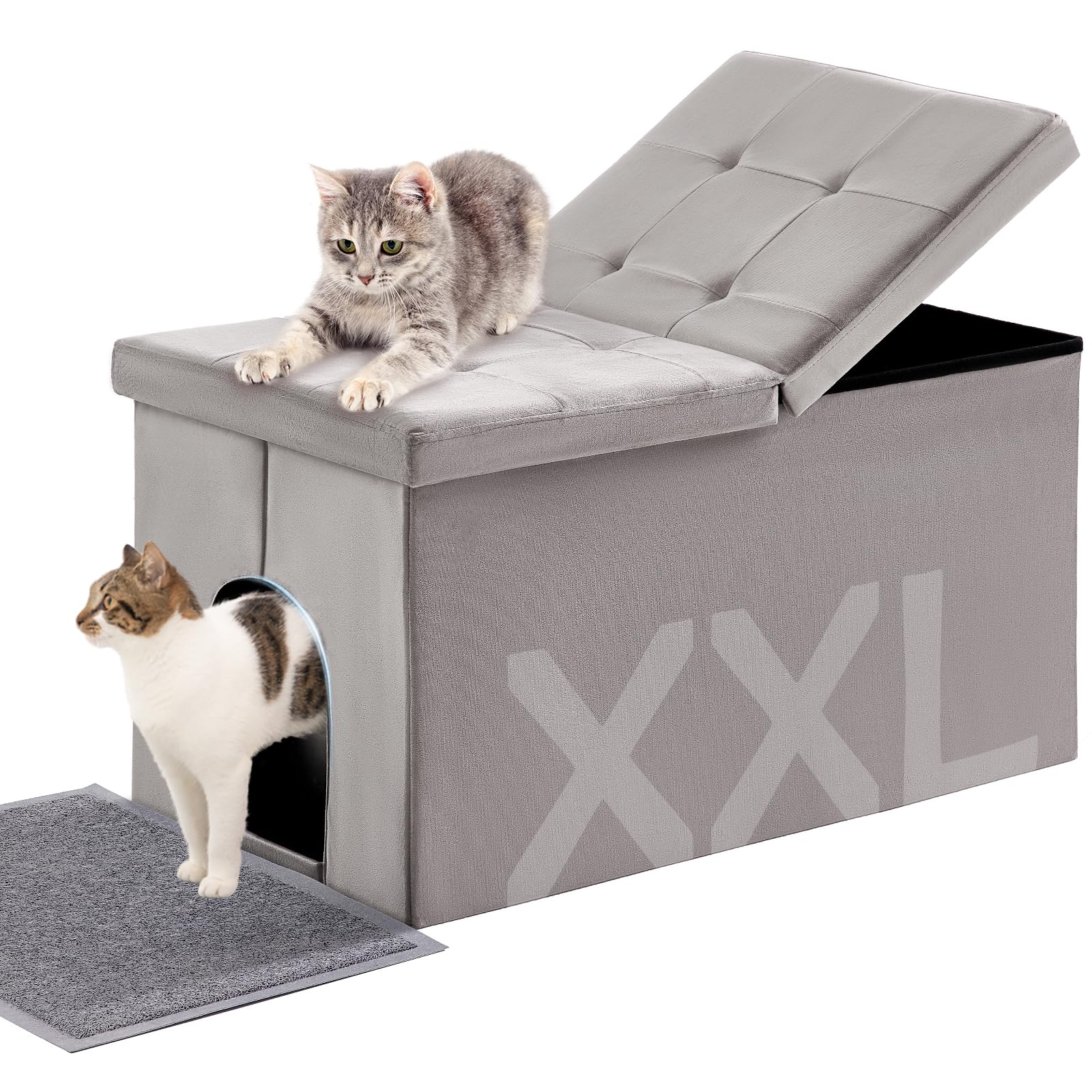 MEEXPAWS caja-arena-gatos grande con tapizado-terciopelo ocultando olores