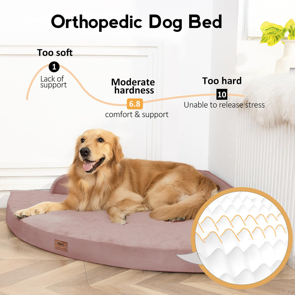MEKIY cama ortopédica para perros XXL, vista lateral, apoyo suave para cuello y cabeza.