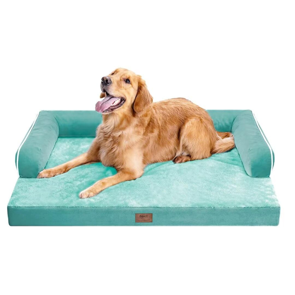 MEKIY cama ortopédica para perros, vista frontal, ofrece soporte cómodo para dormir.