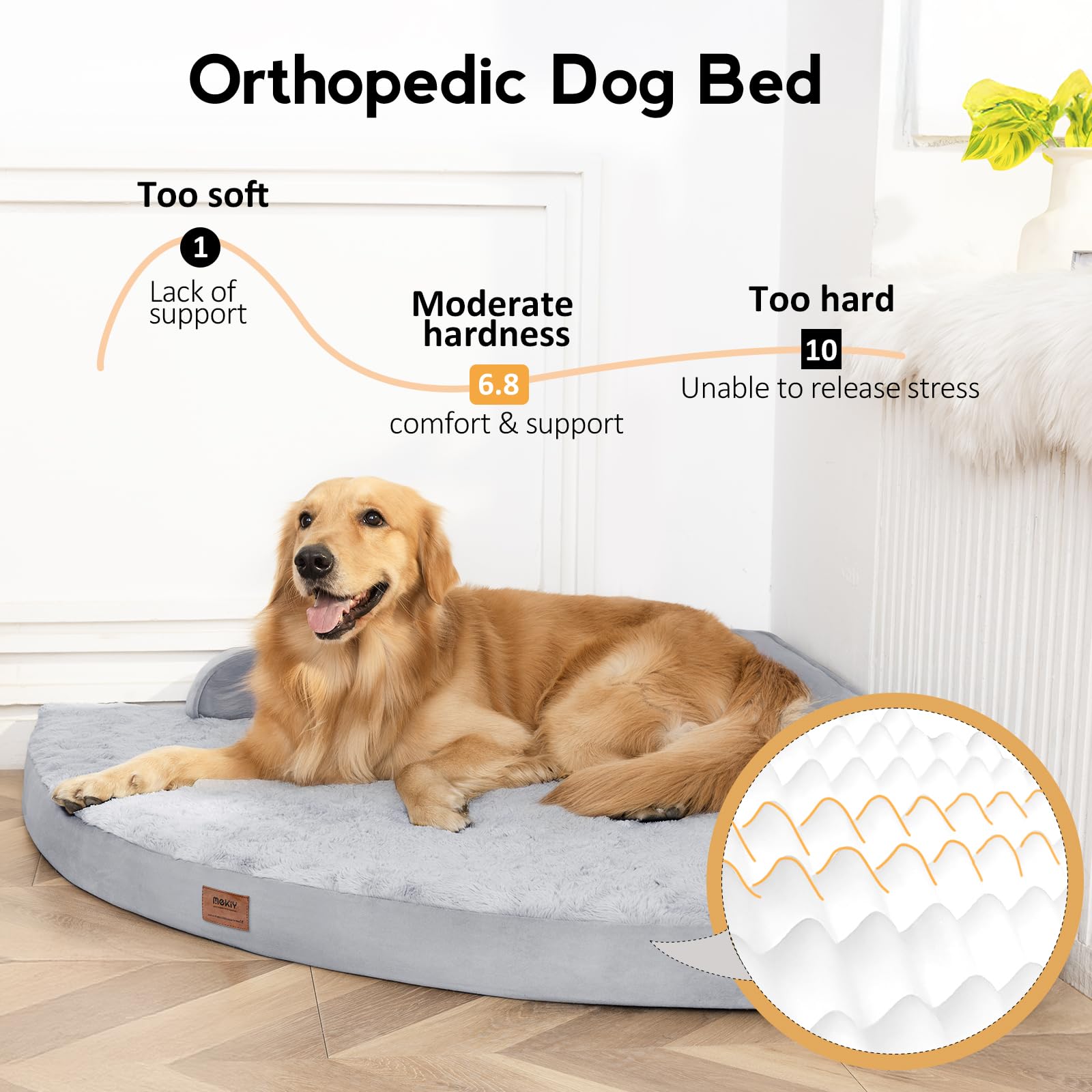 MEKIY cama para perro XL con apoyo cuello y cabeza para sueño cómodo