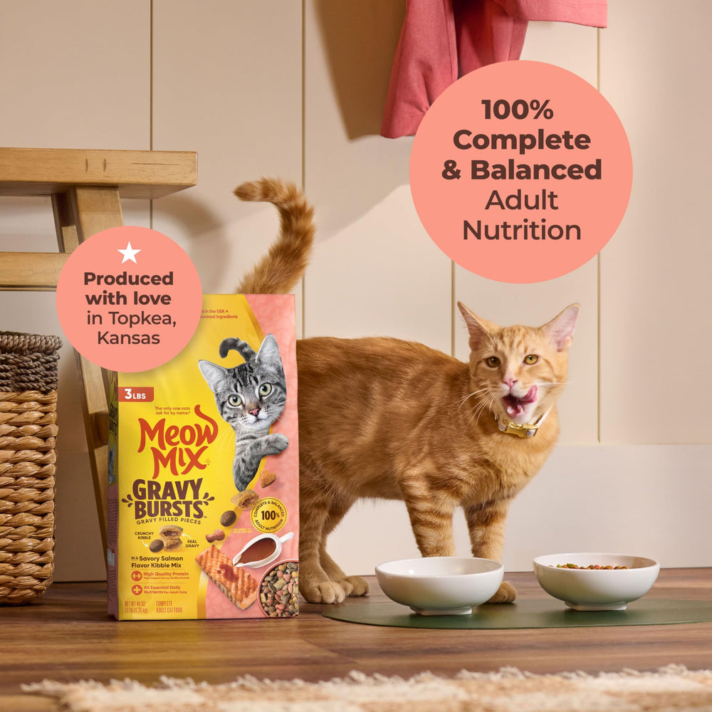 Meow Mix Burbujeos Caldo, bolsillos de caldo real en croquetas crujientes.