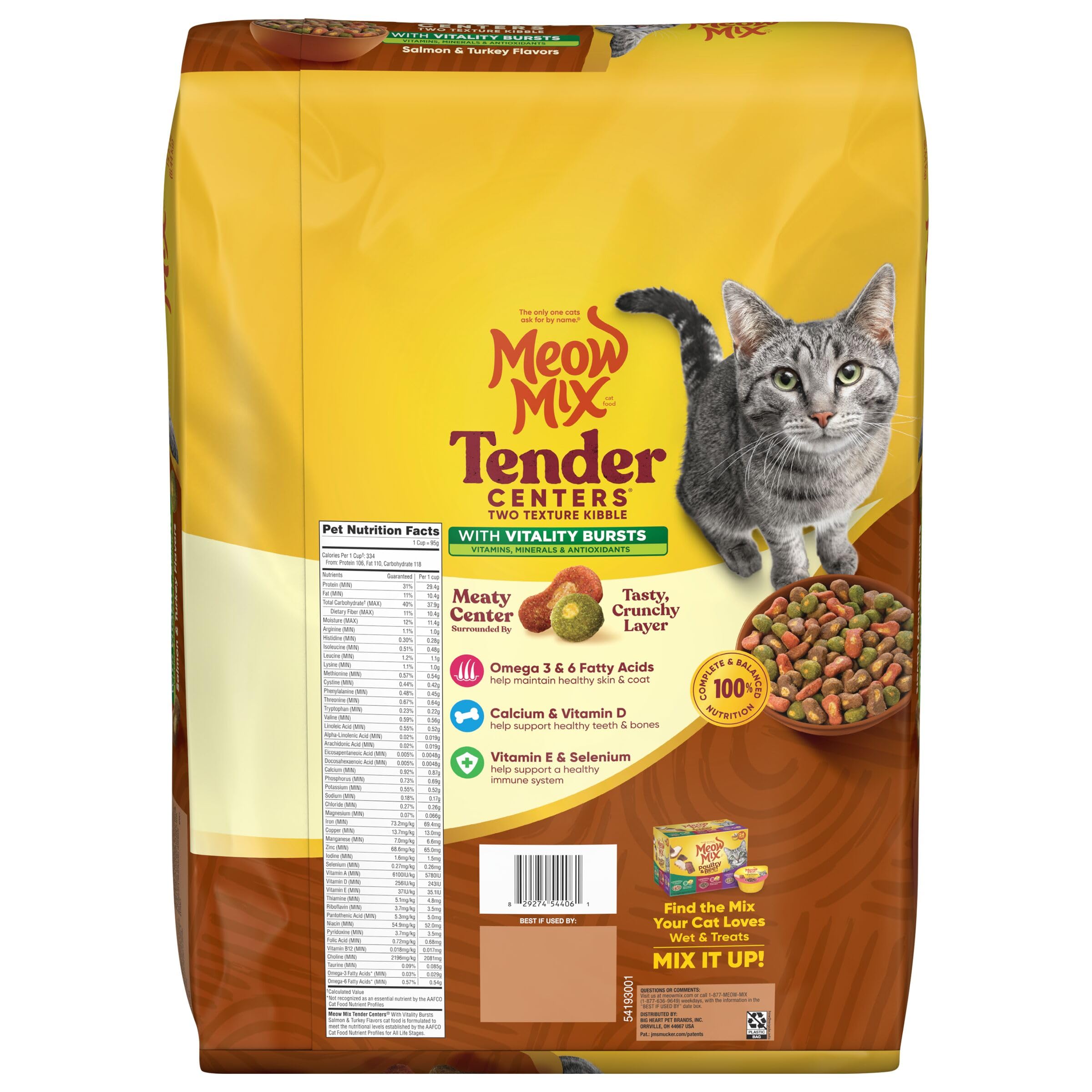 Meow Mix: calcio y vitamina D para dientes y huesos fuertes.