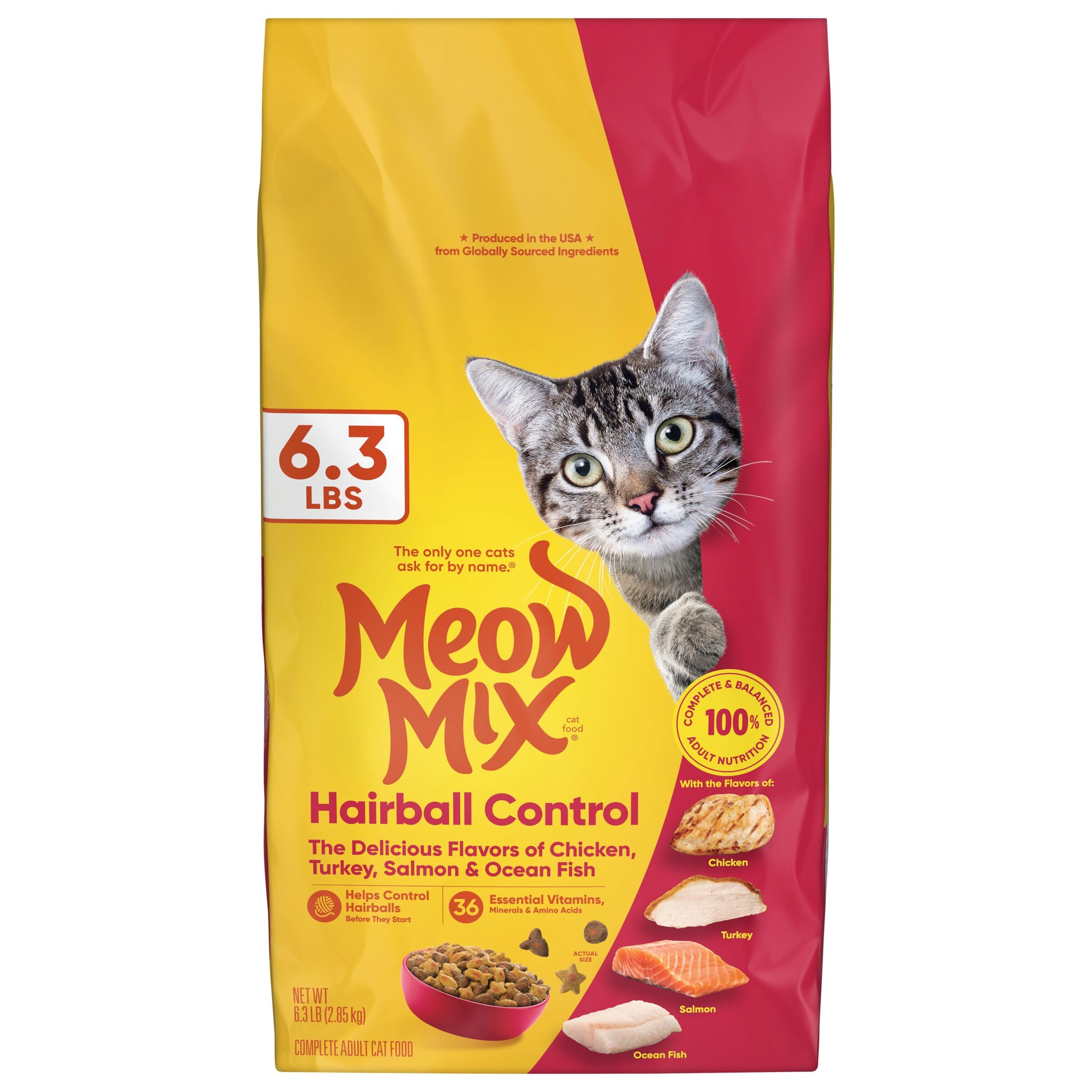 Meow Mix control de bolas de pelo, croquetas para gatos adultos, ayuda a gestionar bolas