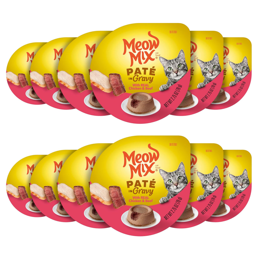 Meow Mix Paté en Gravy con tapas despegables para servir fácilmente