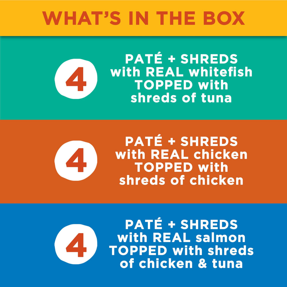 Meow Mix Paté y Trozos con pollo, trozos tiernos para gatos activos