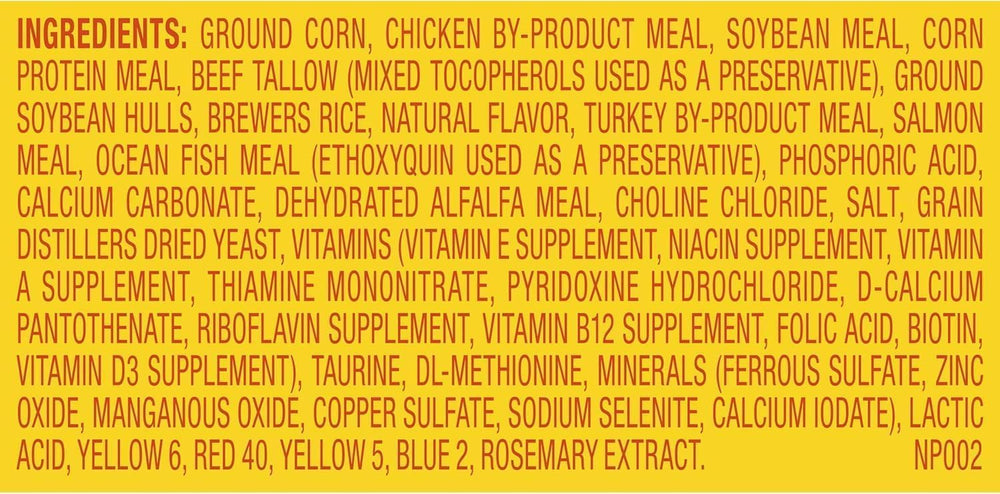 Meow Mix Indoor Health: ingredientes visibles para sabor y nutrición.