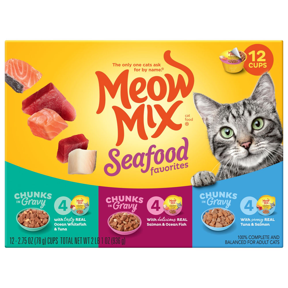 Meow Mix Seafood Favorites hora de comida sabrosa y conveniente