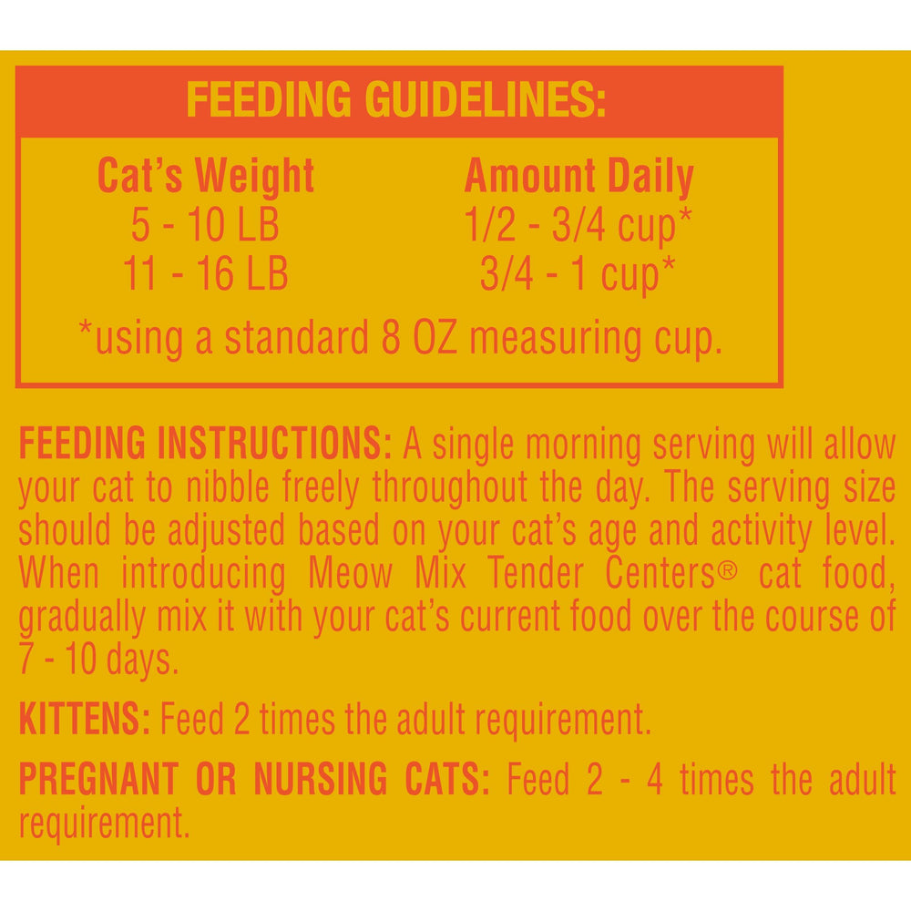 Meow Mix Tender Centers nutrición 100% completa y balanceada para gatos.