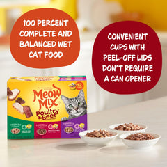Meow Mix Tenders pollo y res en salsa, opción diaria para gatos.