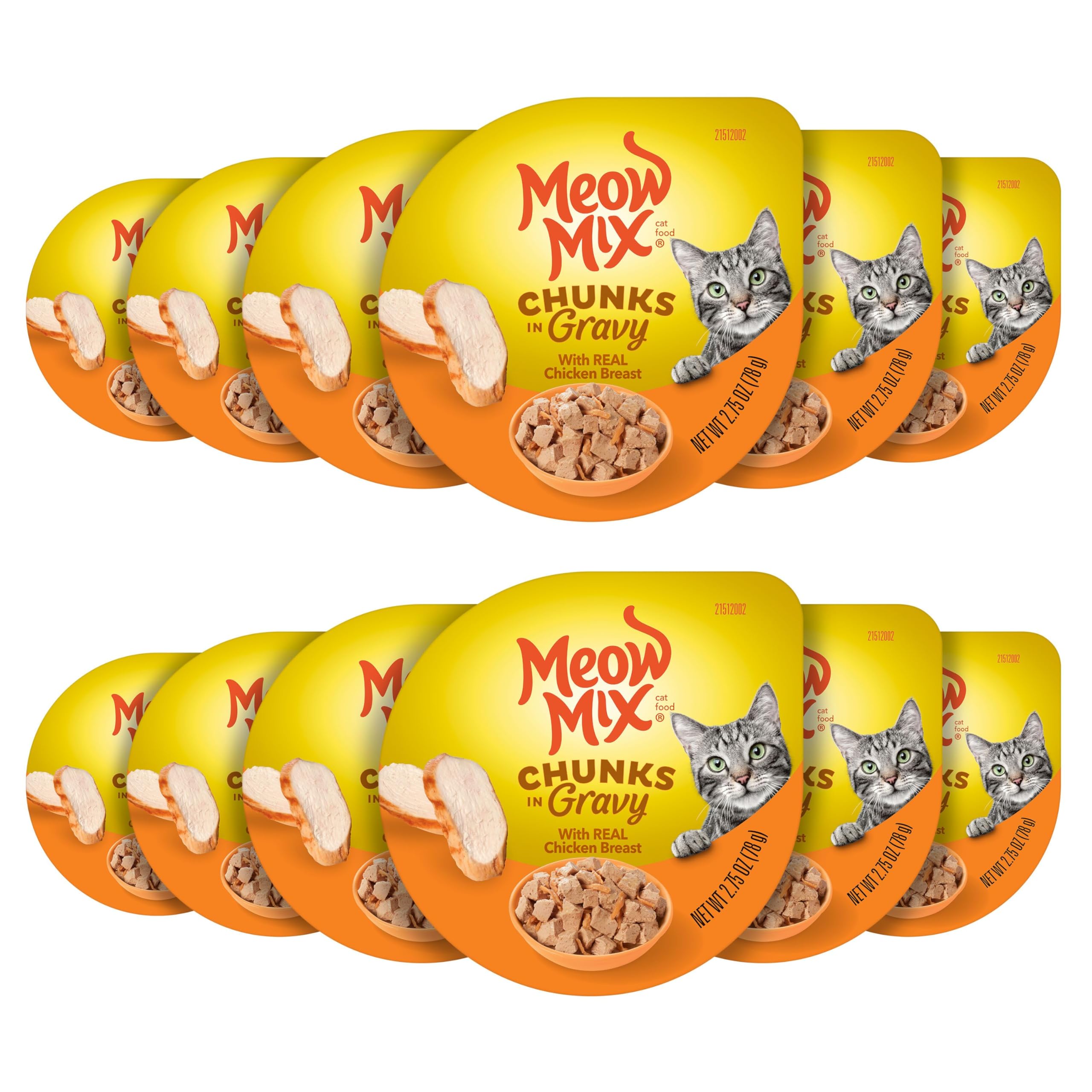 Meow Mix trozos en salsa con pollo, tazas fáciles de servir.