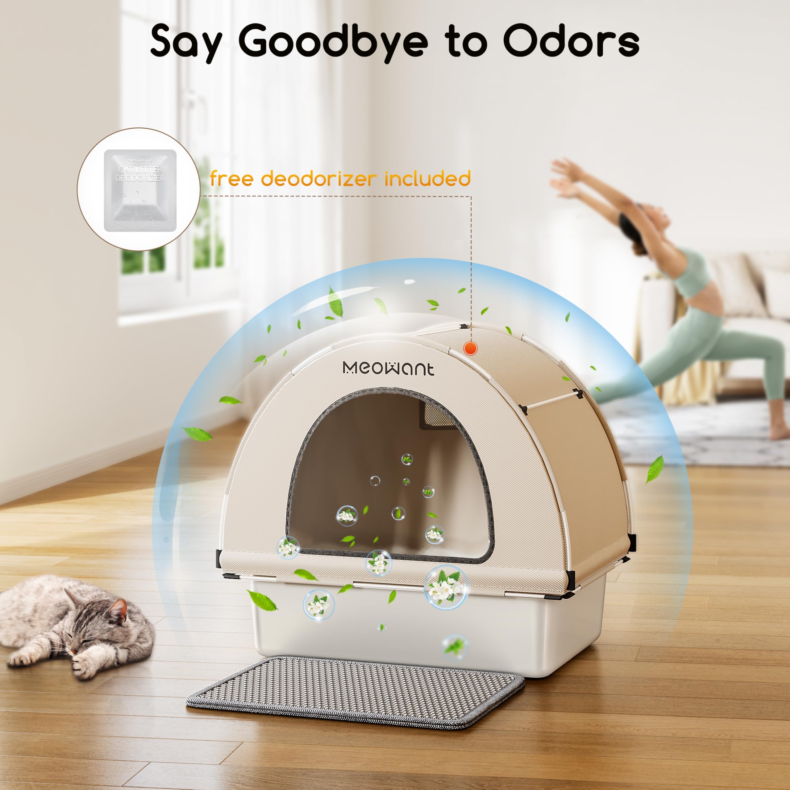 Meowant gel-desodorizante-incluido ayuda a mantener el espacio fresco.