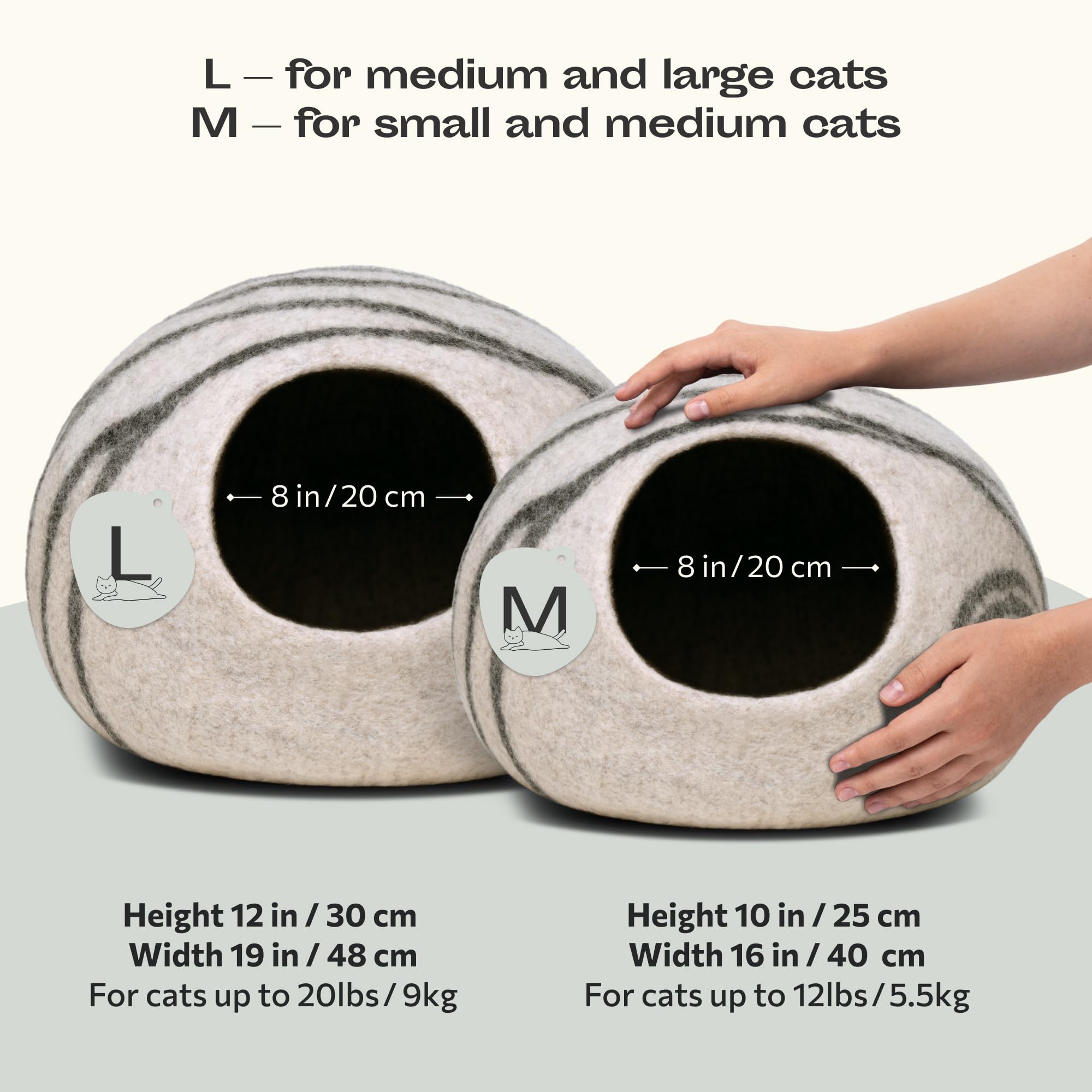 MEOWFIA Cama-cueva de lana merino, espacio privado para dormir.