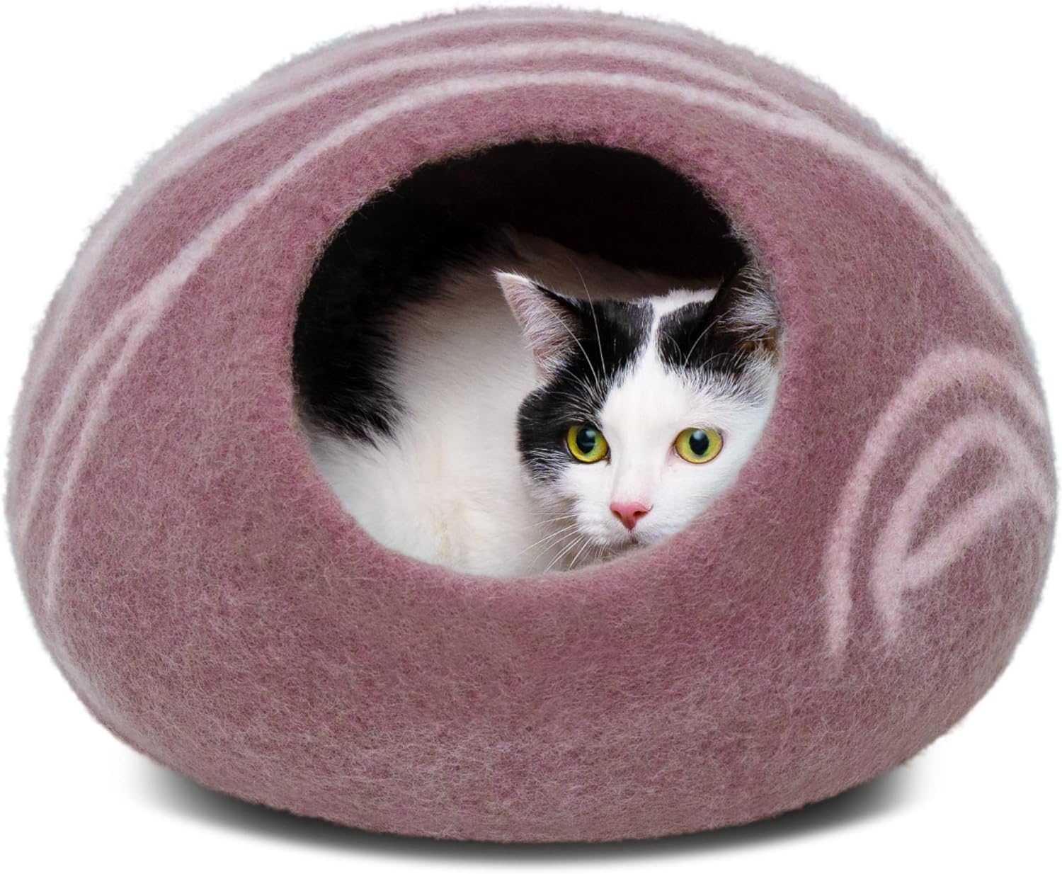 MEOWFIA Cueva Gato – cueva de lana merino oro rosa, cálida para descansar.
