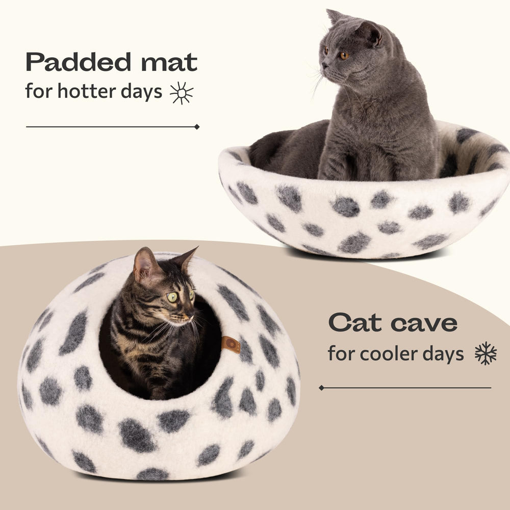 Uso dual de la cueva MEOWFIA: refugio y cama superior para gato.