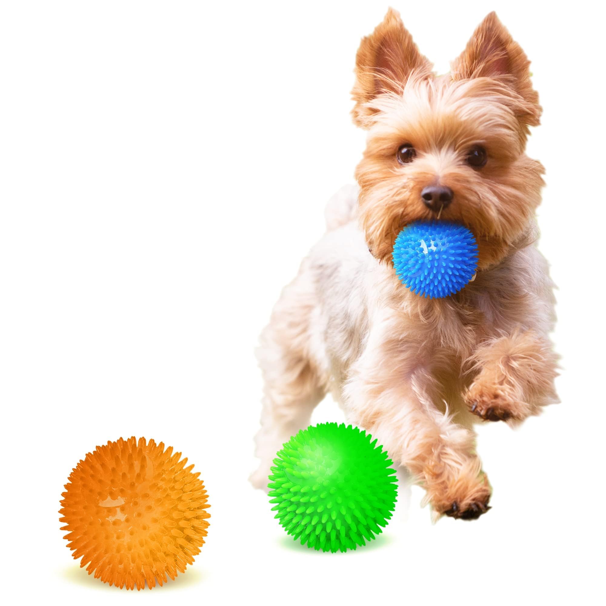 Pelotas Meric CoCoo con espigas naranjas para perro, ideal para lanzar y atrapar.