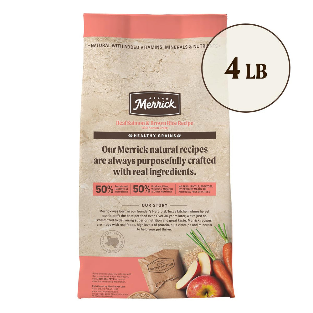 Merrick alimento-perros salmón-arroz porciones detalle