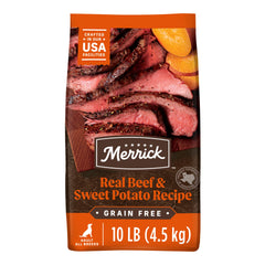 Merrick alimento seco para perros: croqueta de ternera real y patata dulce, pelaje saludable.