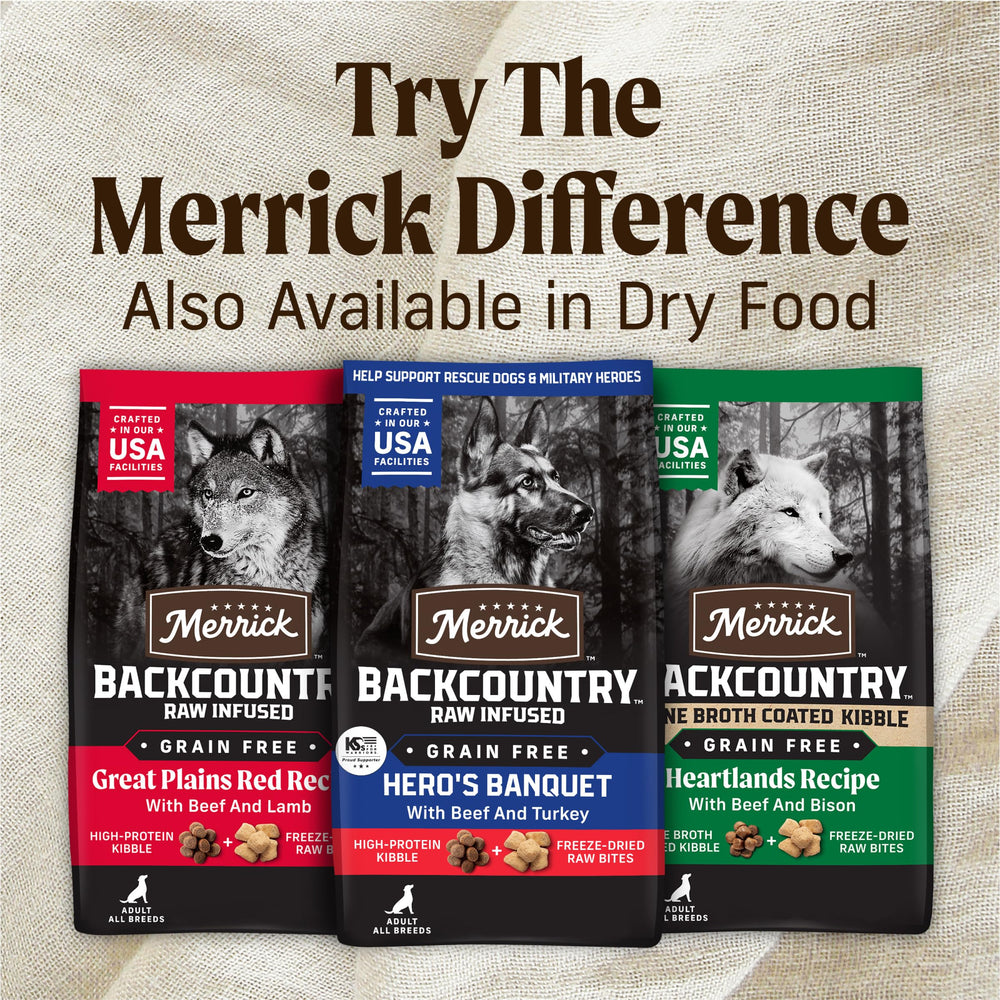 Merrick Backcountry sin trigo maíz soja, ingredientes limpios.