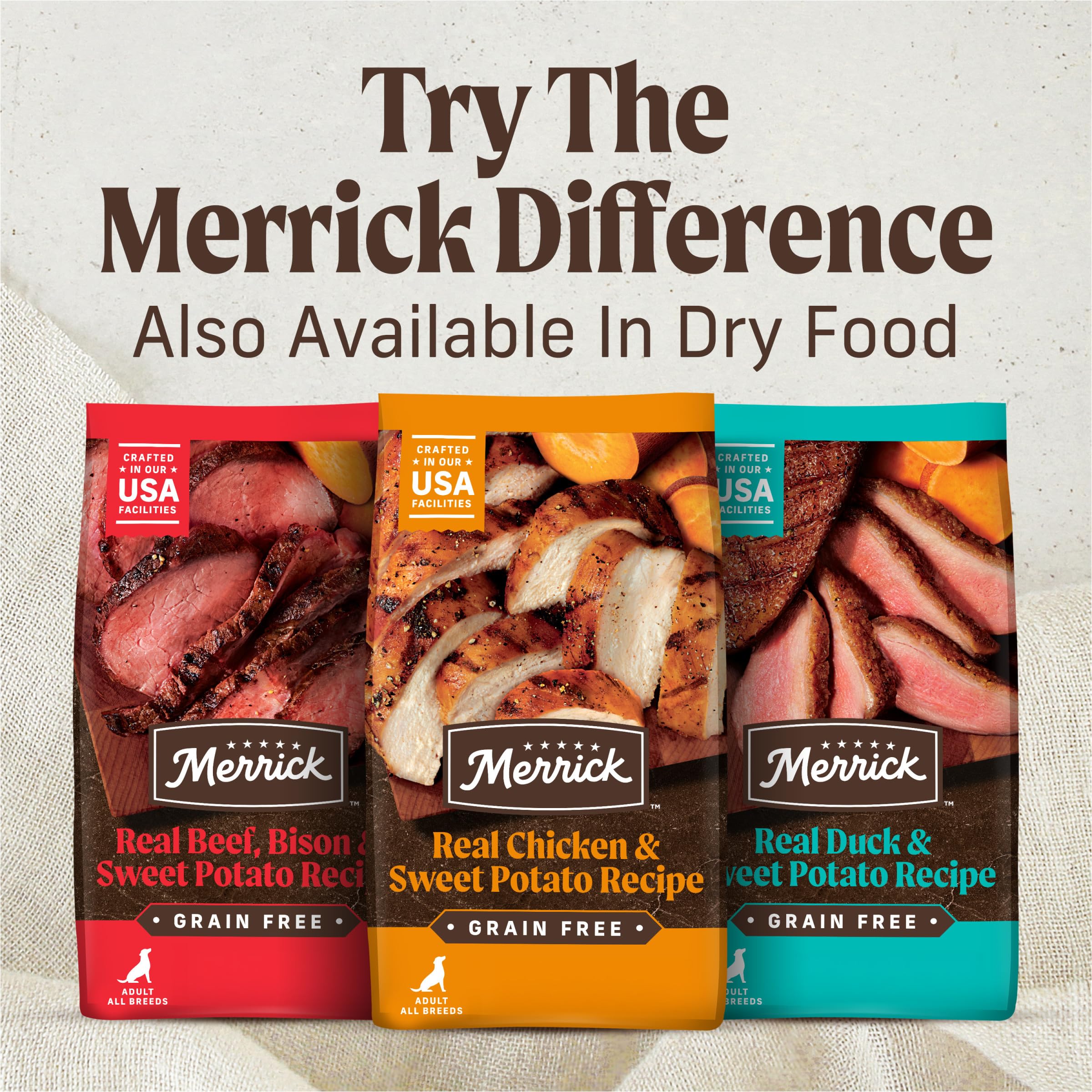 Merrick Barbacoa en lata: trozos de carne visibles para una experiencia natural.