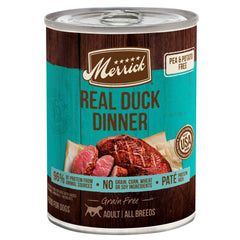 Merrick cena de pato real en lata con primer ingrediente pato deshuesado para perros