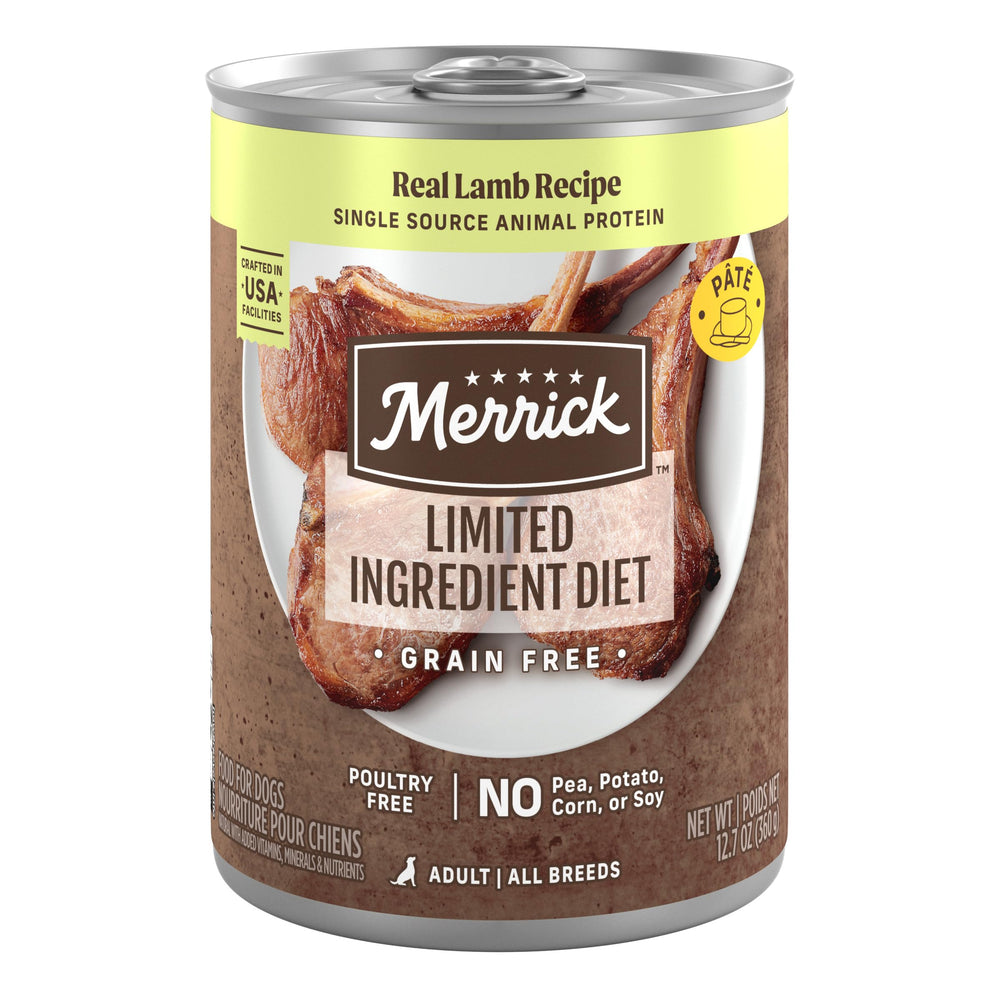 Merrick dieta de ingredientes limitados: lata con apertura fácil, servicio rápido.