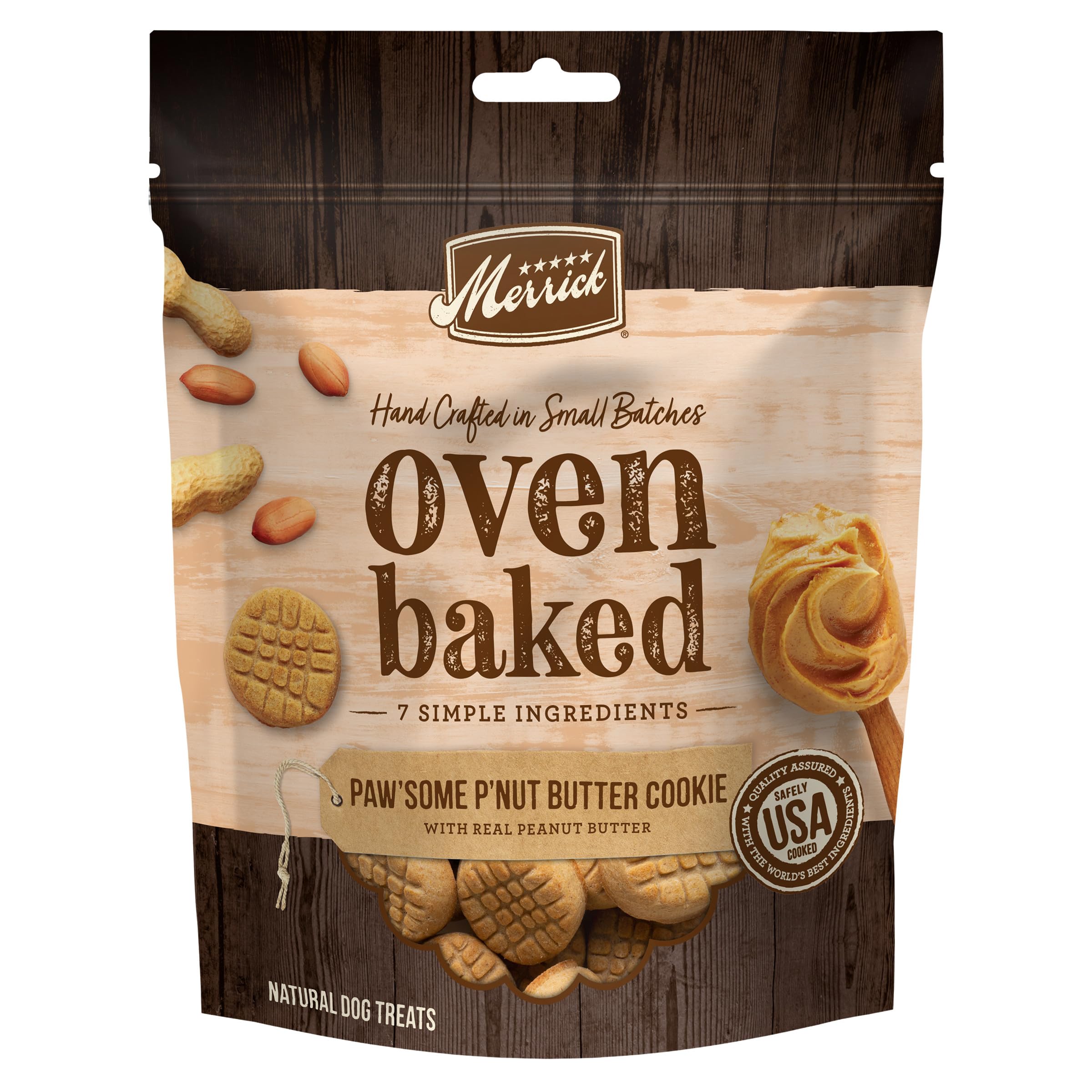 Merrick galleta horneada paw-some con mantequilla de cacahuete para perros