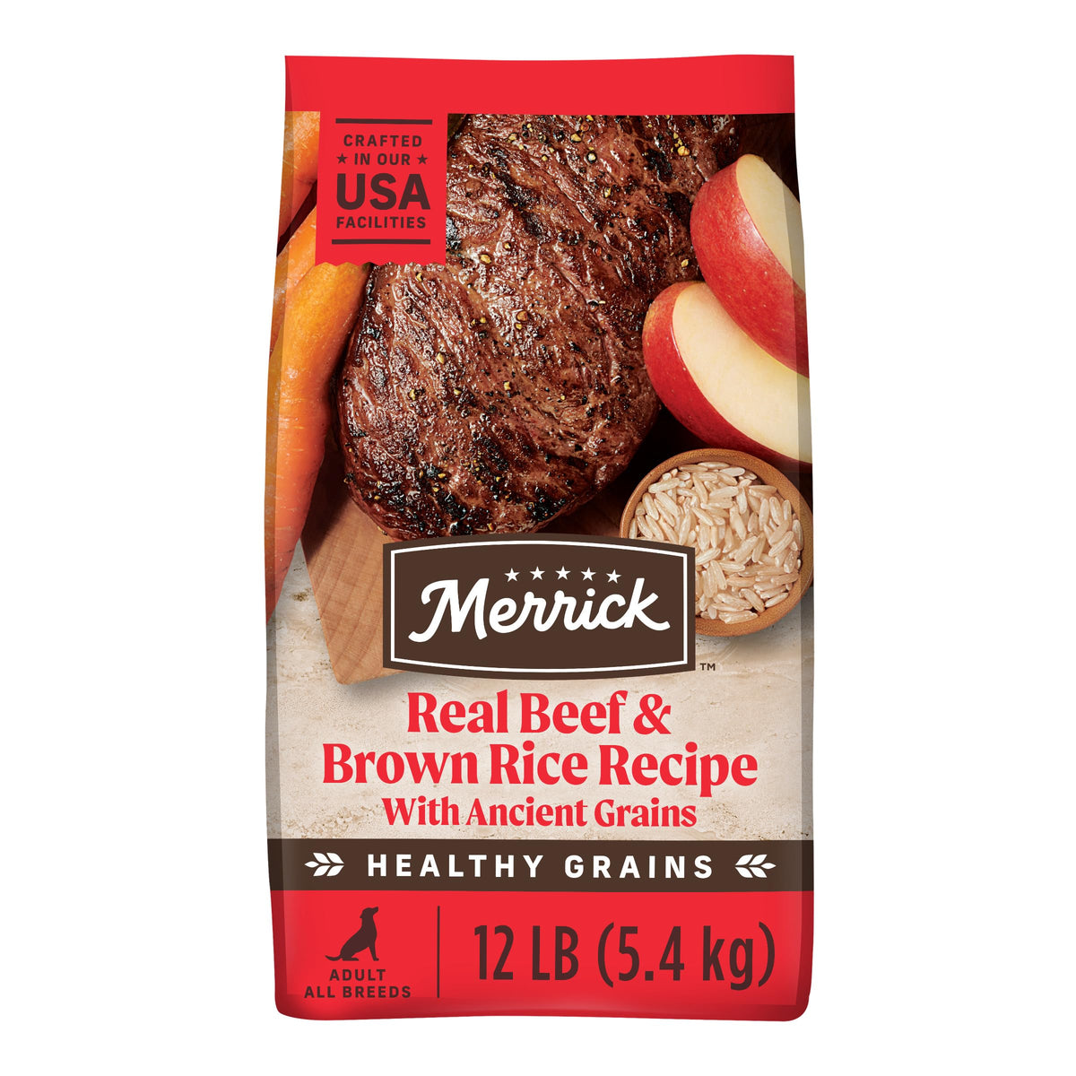 Merrick Granos Saludables en bolsa, alimento seco premium para perros adultos