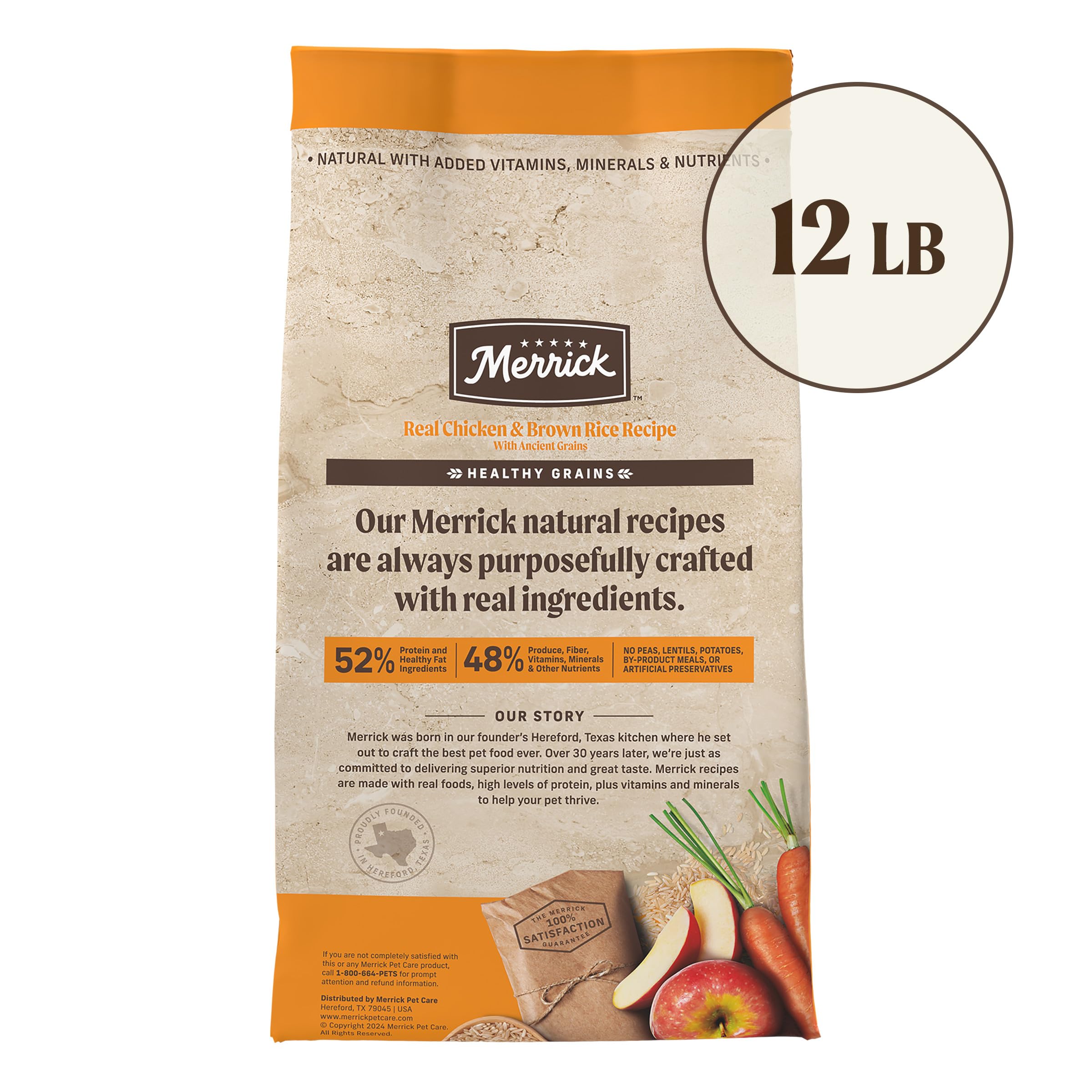 Merrick Healthy Grains, ingredientes de granos enteros y aceites omega para piel y pelaje