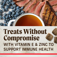 Merrick Healthy Bites cubos tiernos con ternera y vitaminas E y zinc para apoyar el sistema inmunitario.