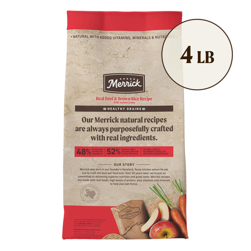 Merrick Healthy Grains croquetas naturales, sin colores ni conservantes.