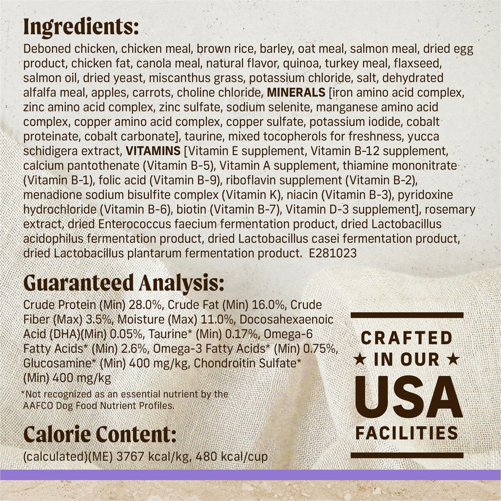 Merrick Healthy Grains con Omega para piel y pelaje saludables.