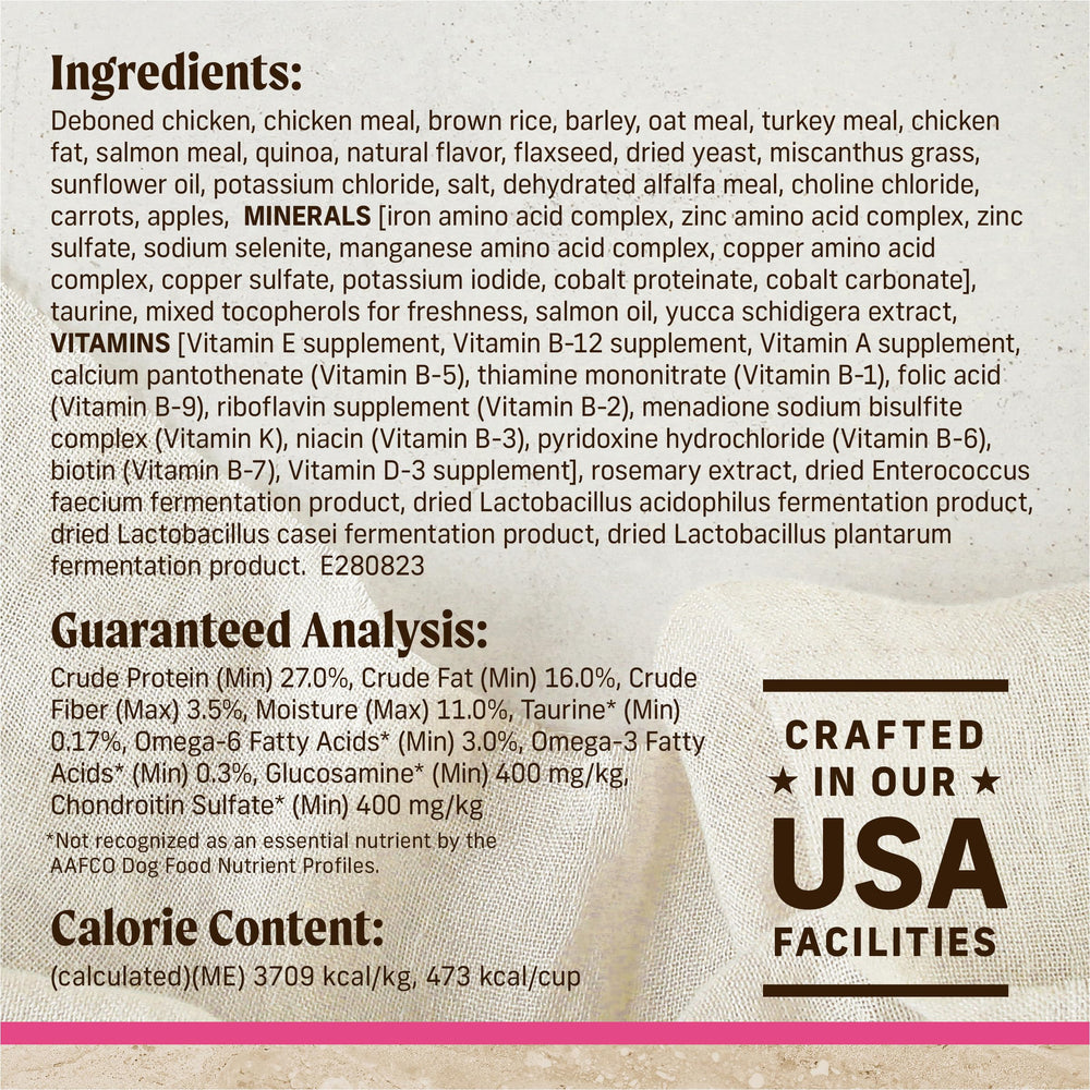 Merrick Healthy Grains Omega-6 y Omega-3 para piel y pelaje saludables.