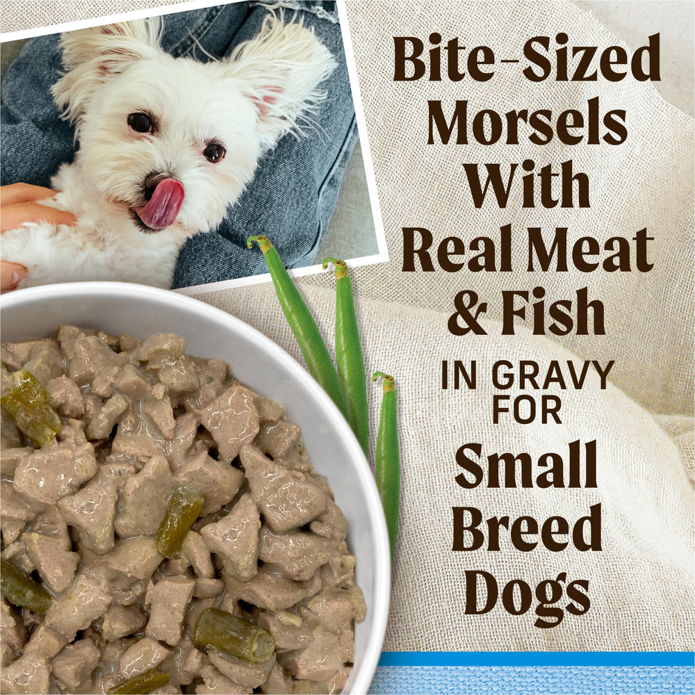 Merrick Lil’ Plates, sin gluten y sin granos, opción digestible para perros pequeños.