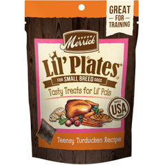 Merrick Lil’ Plates Turducken sin granos, vista frontal del empaque.