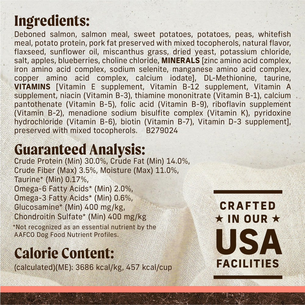 Merrick aporta omega-6 y omega-3 para piel y pelaje saludables.