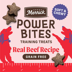 Merrick Power Bites close-up de estrellas suaves, recompensa atractiva para perros.