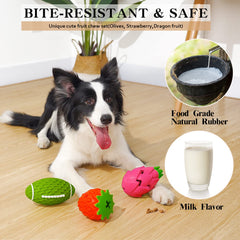 MewaJump set de frutas para perro, diseño frutal que motiva masticación y juego.