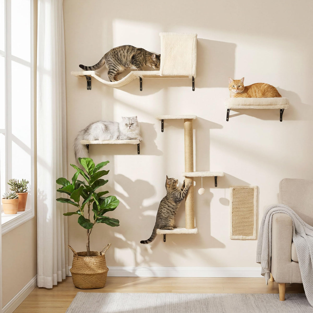 MEWANG estante de pared en madera natural para gatos, estable para saltos