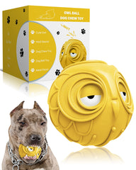 Mewlmart Giggle Ball buho amarillo frente, estimula juego interactivo y refuerza el vínculo.
