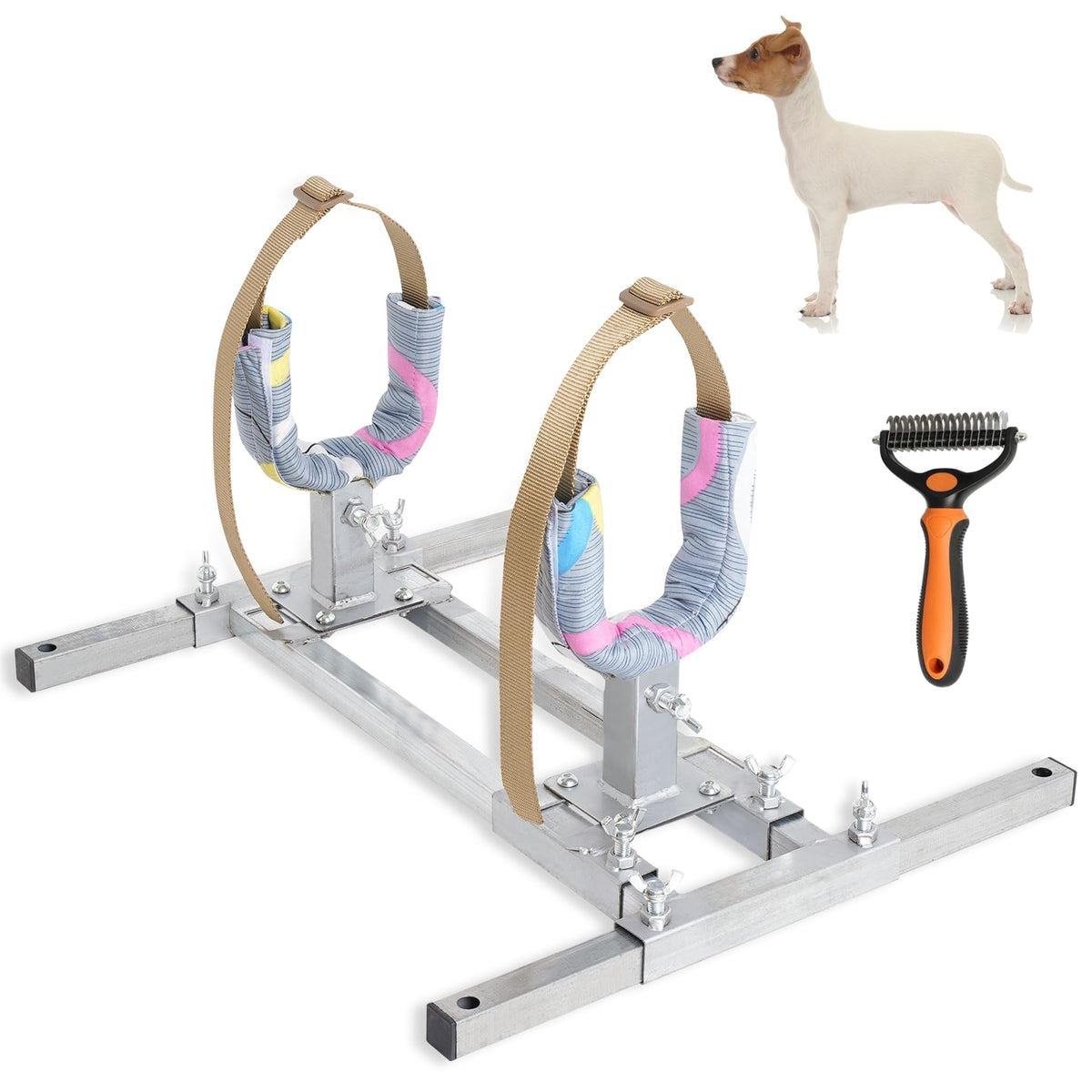 Mezurun soporte de cría para perros con ajuste de altura para varias tallas.