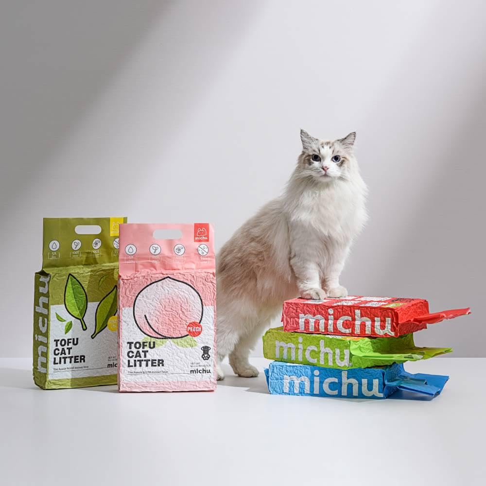 Michu pellets de tofu en primer plano, suaves para las patas.