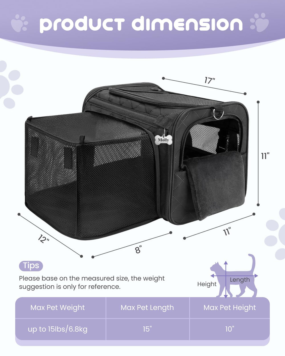 MIDOG transportín con correa interna para seguridad en el coche.