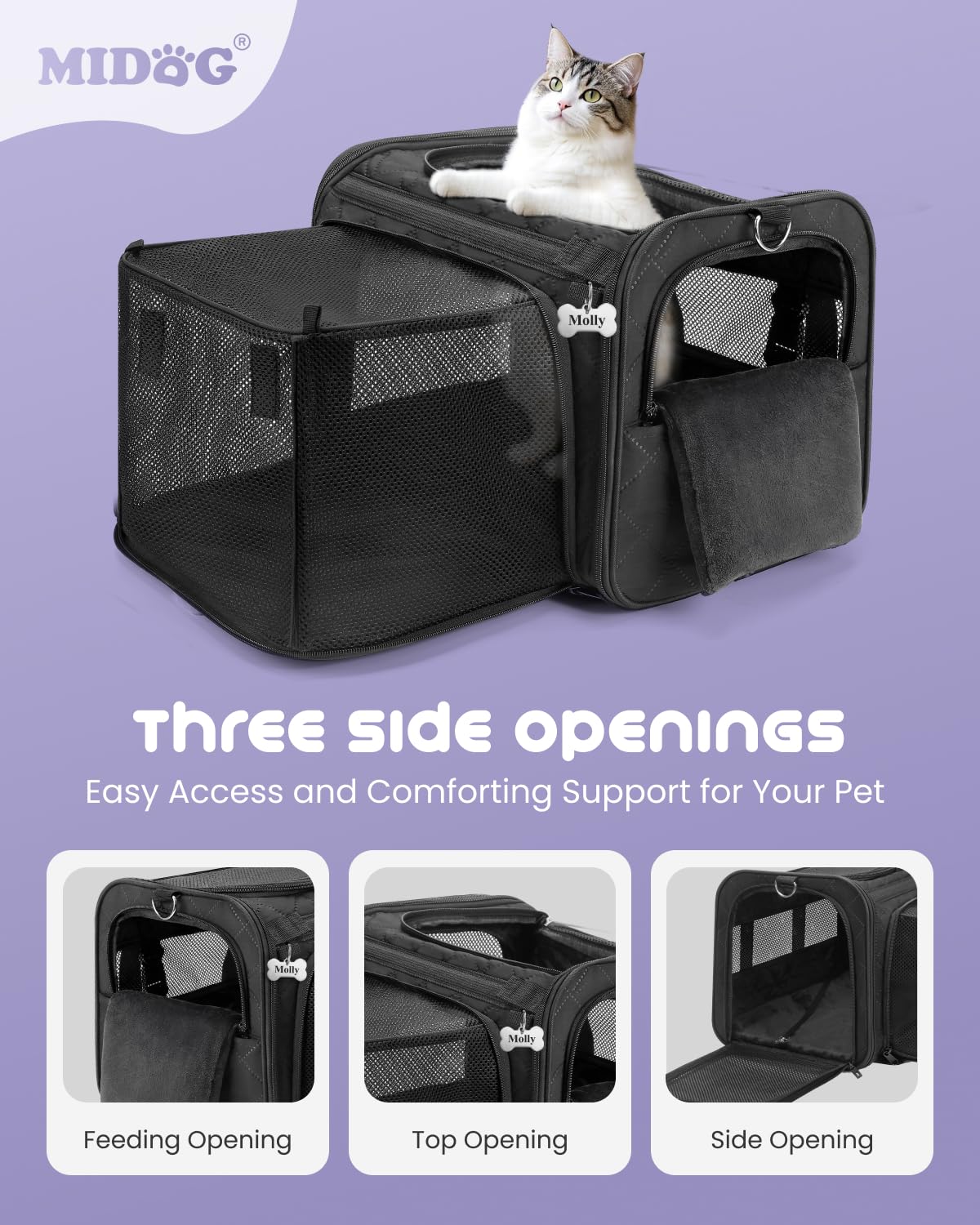 MIDOG transportín con ventana de malla transpirable para mayor conexión durante el viaje.